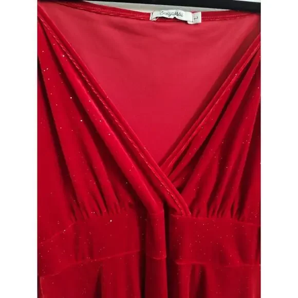 Women's Long Sleeve V-Neck Red Midi Dress Size L - Picture 2 of 3